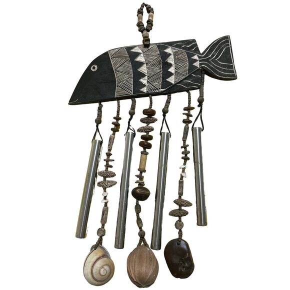 Unbranded Other - Carved Wood Tropical Fish Wind Chime